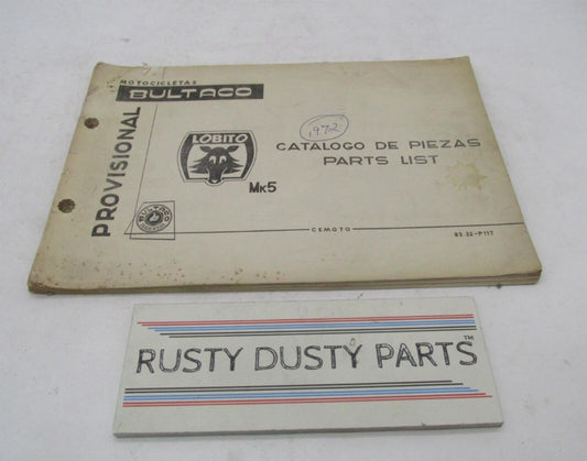 Bultaco Factory Provisional 1972 Lobito Mk5 Catalog Parts List Book 83.32-P117