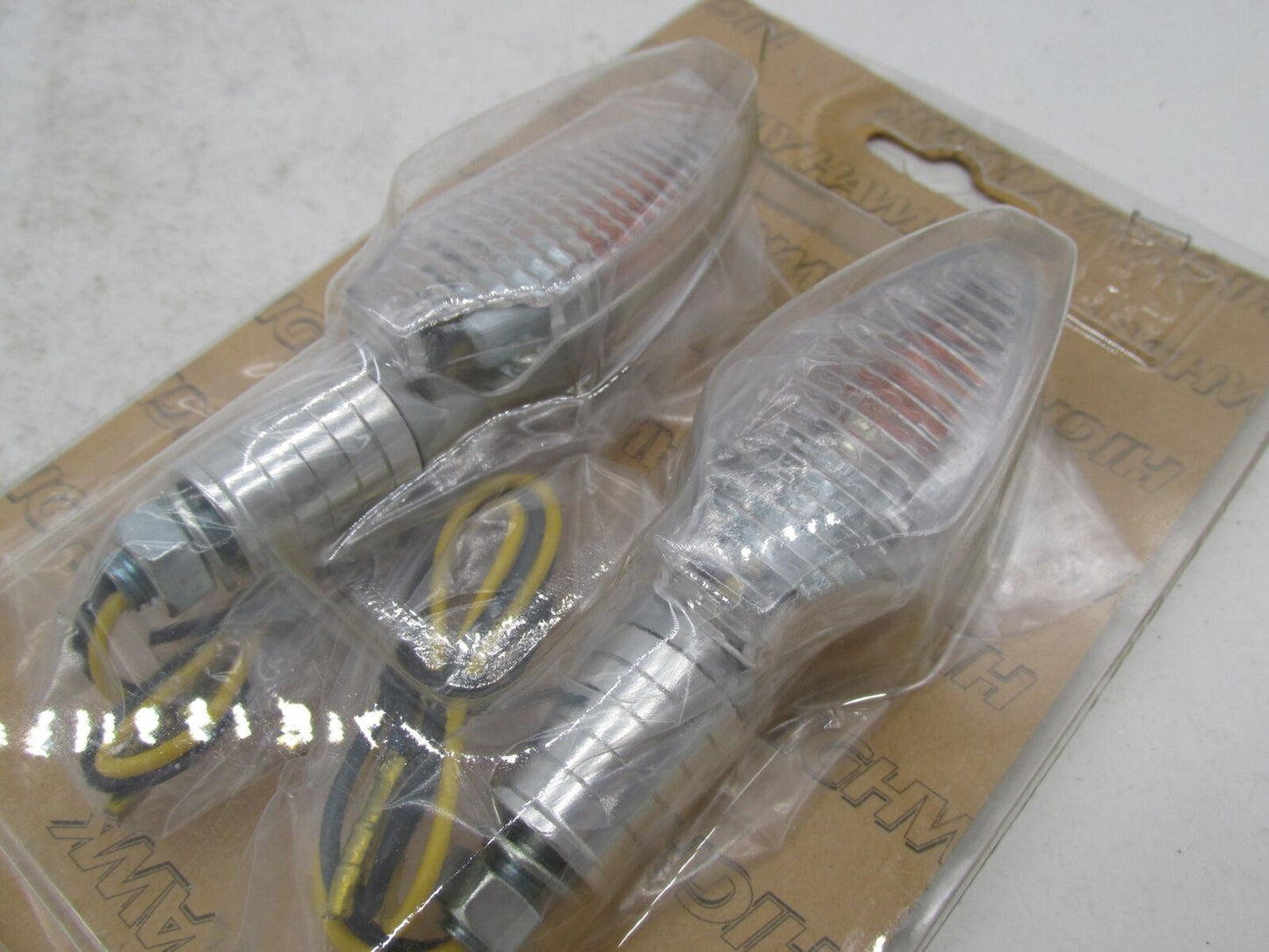 Set of Highway Hawk Motorcycle Chrome Turn Signals Slim Clear Lens 68-6010