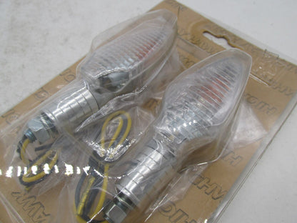 Set of Highway Hawk Motorcycle Chrome Turn Signals Slim Clear Lens 68-6010