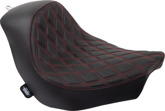 Drag Specialties Solo Seat Double Diamond - Black w/ Red Stitching 0802-1515