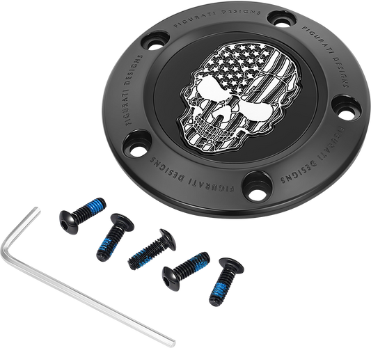 FIGURATI DESIGNS Timing Cover 5 Hole Contrast Cut - Black Skull FD28-TC-5H-BLK