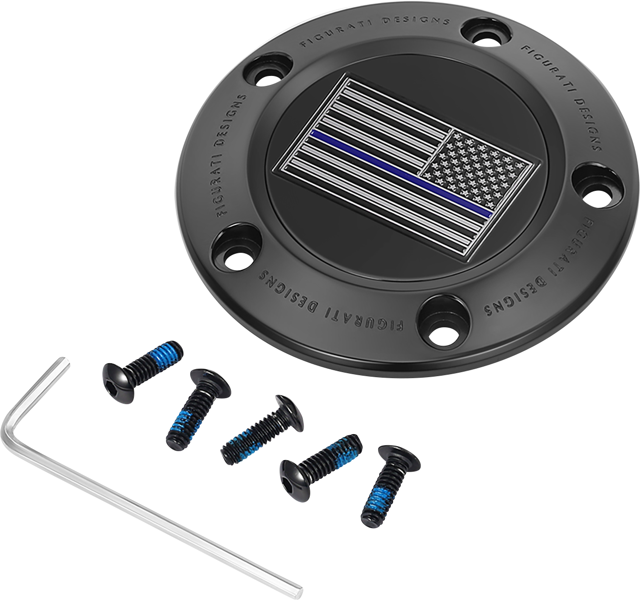 FIGURATI DESIGNS Timing Cover 5 Hole Blue Line - Black American FD71-TC-5H-BLK