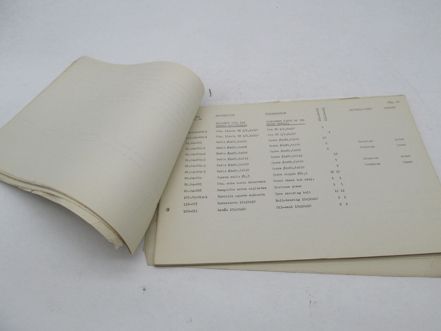 Bultaco Original Provisional 1973 Pursang Parts Catalog List 120.32-P117