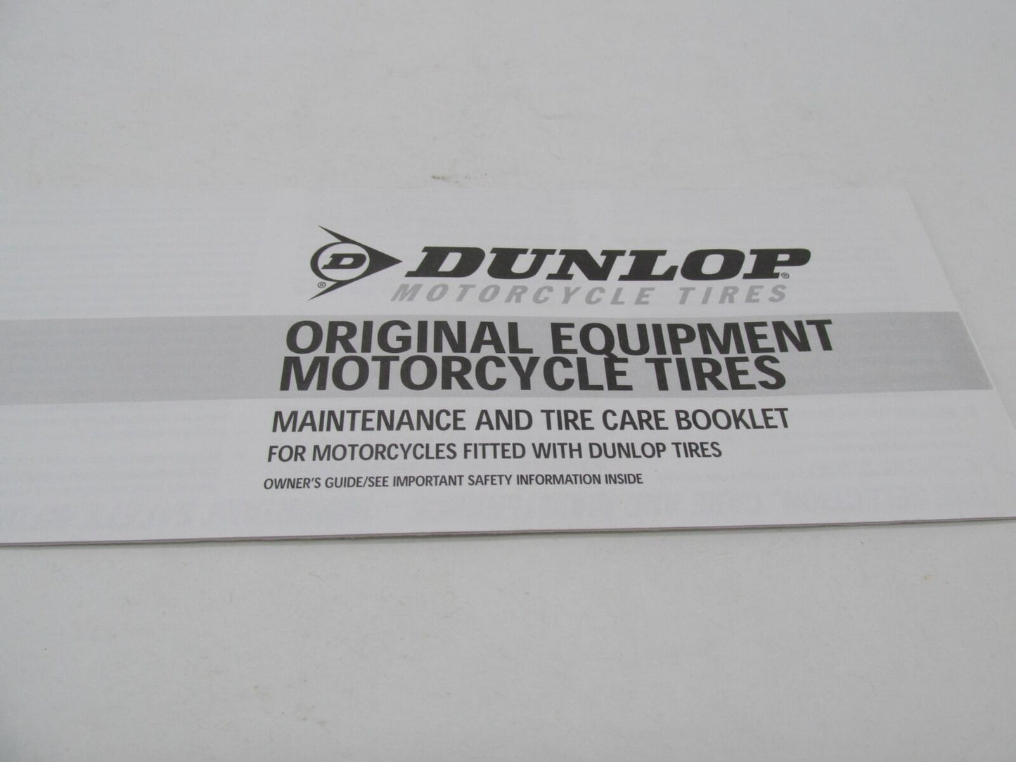 Harley Davidson OEM Dunlop Tires Maintenance & Care Booklet Guide