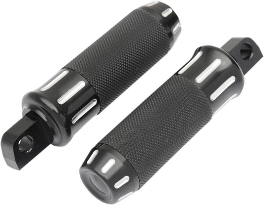 Drag Specialties Custom Footpegs Male Mount Foot Black w/ Clear Cuts 1620-1333