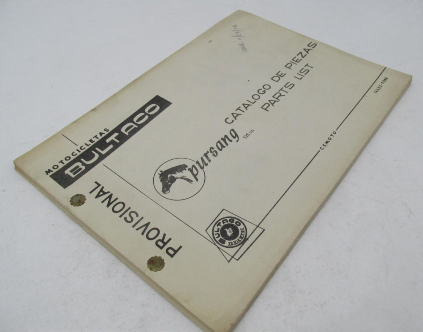 Bultaco Provisional Factory 1974 Pursang Parts Catalog List Book 144.32-P066