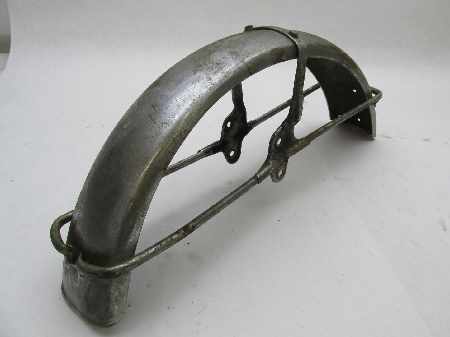 Vintage 4" wide Harley Triumph BSA Norton Chrome Patina Front Fender w/ Braces