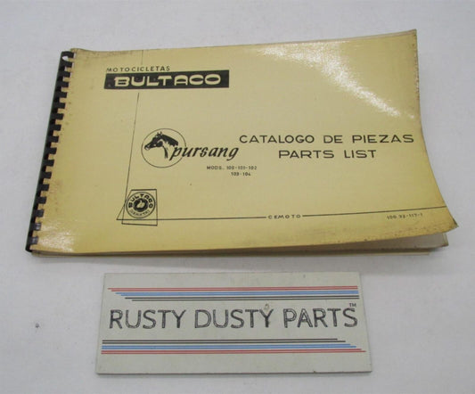 Bultaco Original Factory Pursang 100-104 Parts Catalog List Book 192.32-117-1
