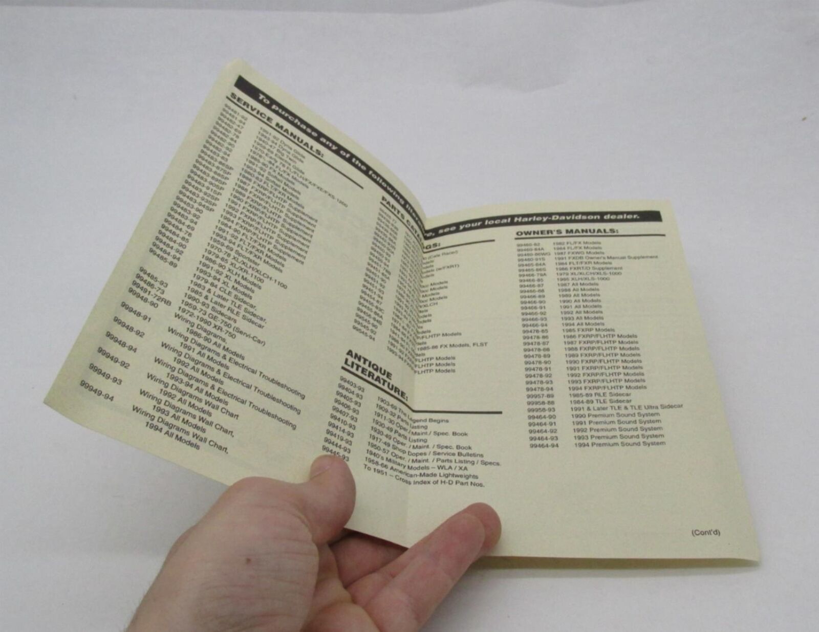 Harley-Davidson Genuine 1903-Present Technical Motorcycle Literature List TS-129
