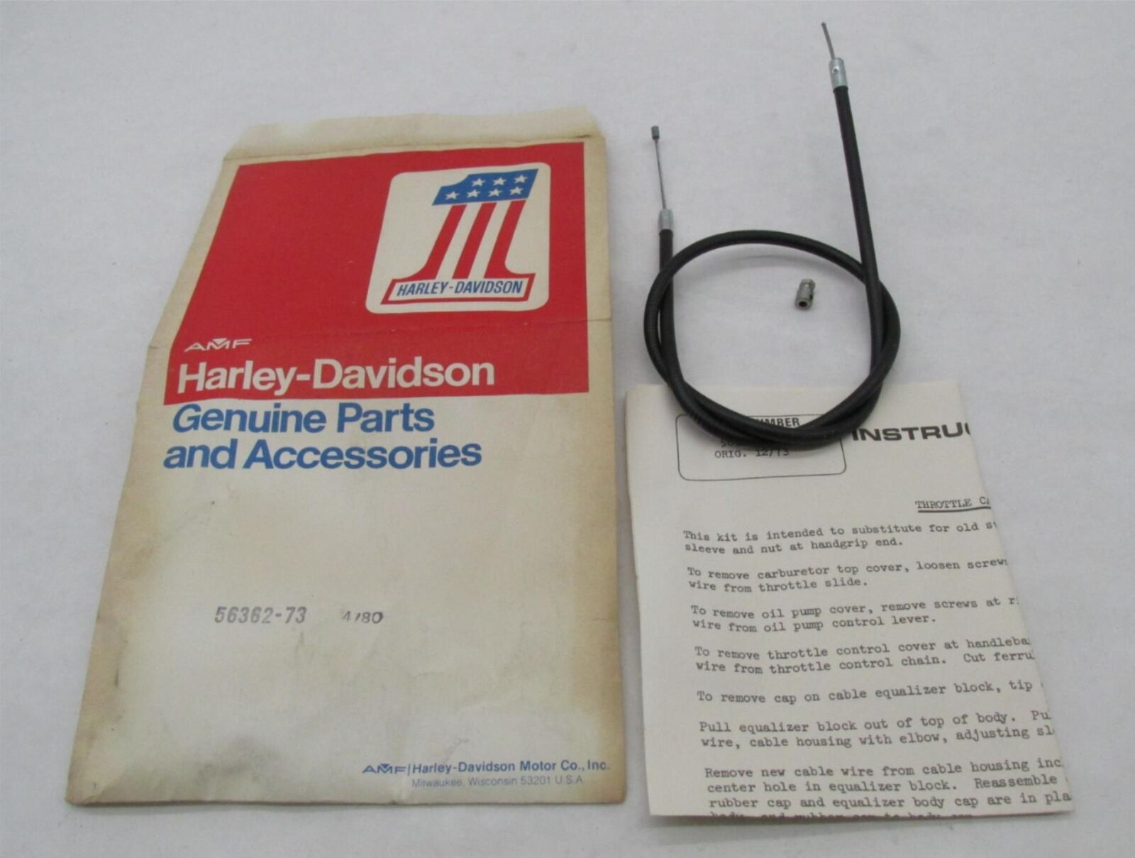 Harley Davidson Genuine NOS Aermacchi SX TX X90 Z90 Throttle Grip Cable 56362-73