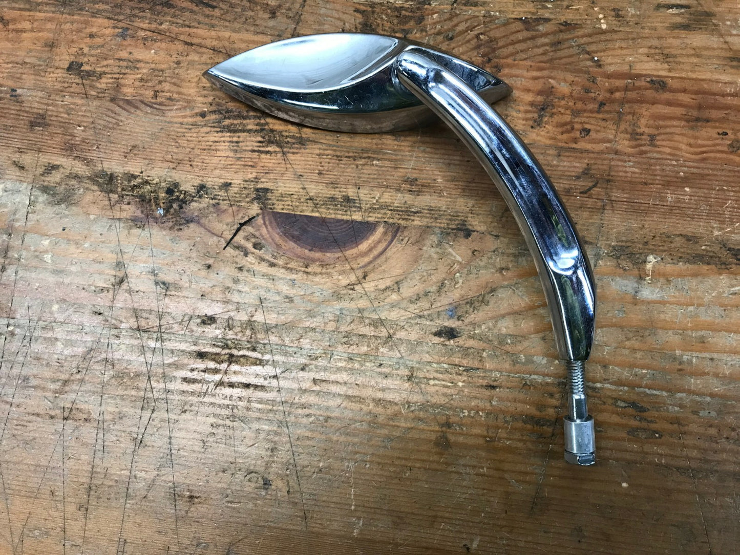 Harley Right side Mirror Custom Chrome Grooved Stem Crescent Style Cho