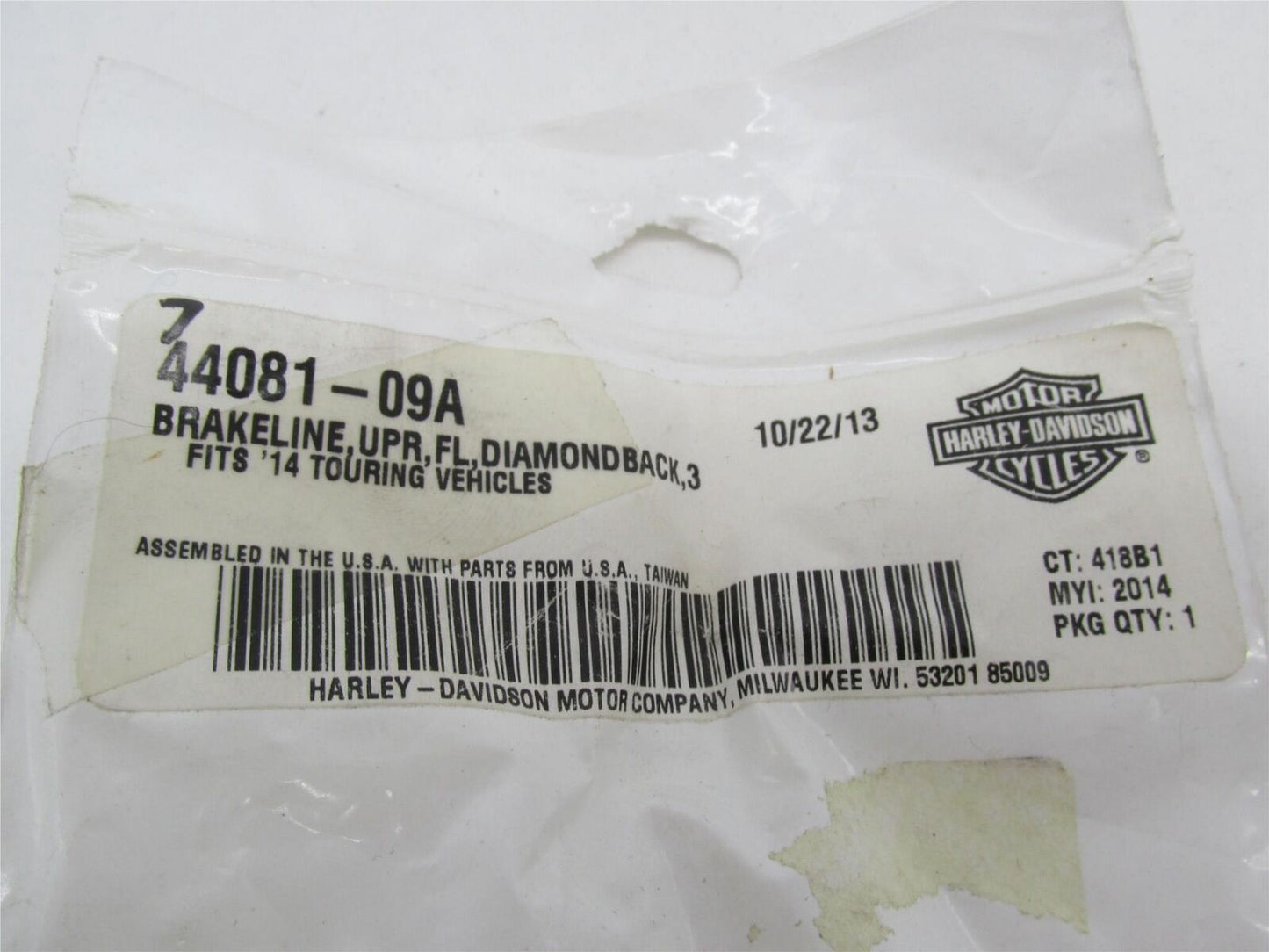 Harley Davidson Genuine NOS 2014+ Touring Diamond Back Brake line 44801-09A