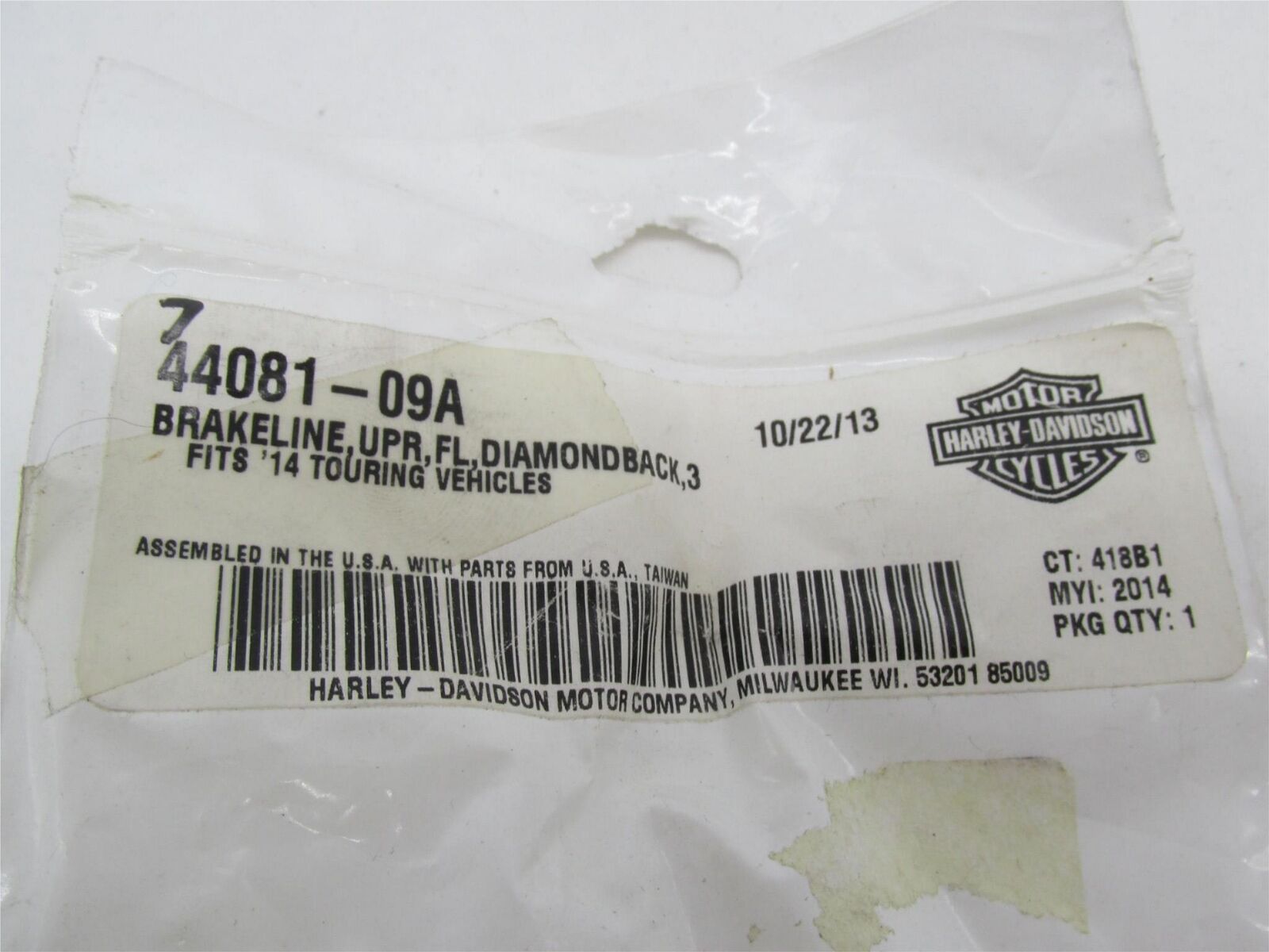 Harley Davidson Genuine NOS 2014+ Touring Diamond Back Brake line 44801-09A