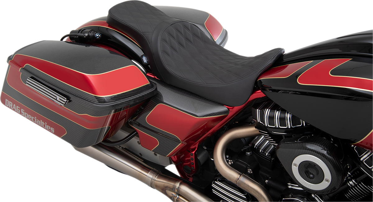 Drag Specialties Predator 2-Up Seat Double diamond, black thread 0801-1270