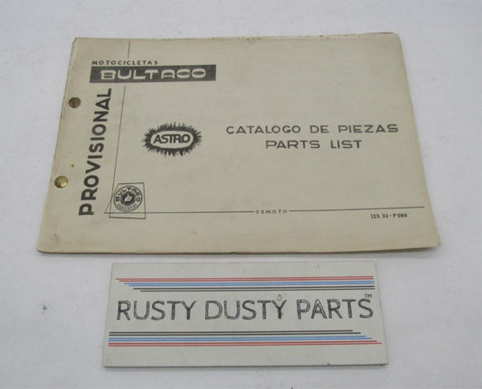 Bultaco Original Factory 1973 Provisional Astro Parts Catalog List 123.32-P066