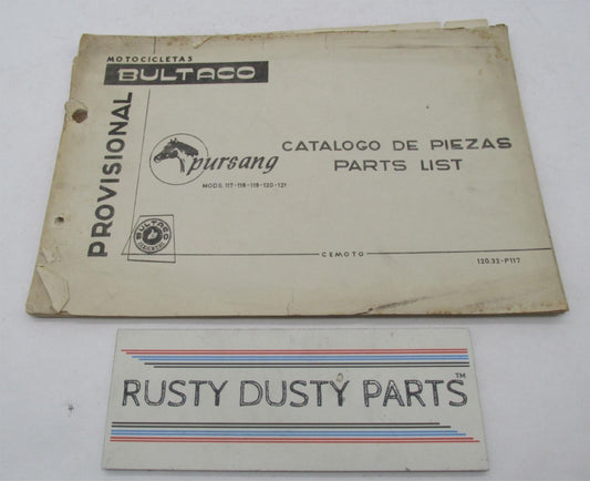 Bultaco Original Provisional 1973 Pursang Parts Catalog List 120.32-P117