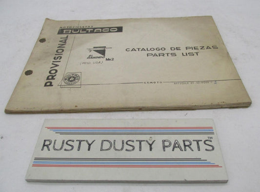 Bultaco Provisional 1970 Mk2 El Bandido Motorcycle Catalog Parts List 61.32-P066
