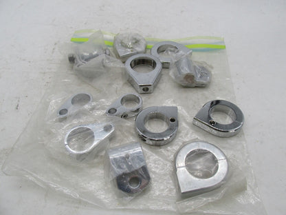 Large Mixed Lot of Harley Davidson Chrome Handlebar Cable Hose Brake Line Clamps