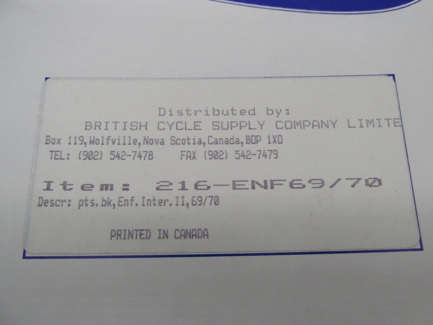 Copy Royal Enfield 1969 -70 Interceptor Spare Parts Book British Cycle Supply