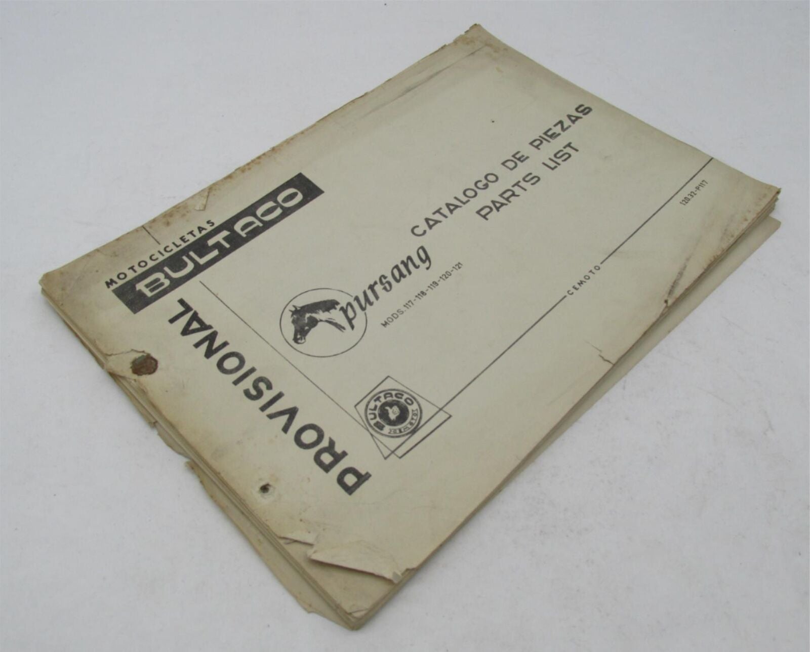 Bultaco Original Provisional 1973 Pursang Parts Catalog List 120.32-P117
