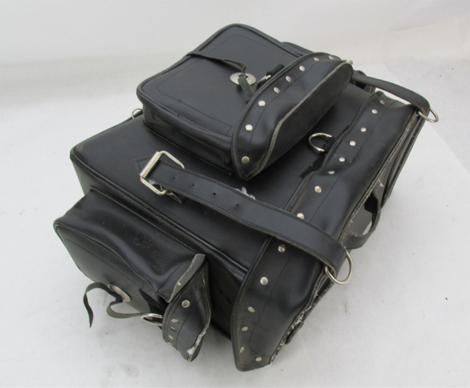 Harley Davidson Black Synthetic Leather Studded Sissy Bar Backrest Touring Bag