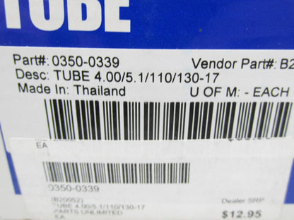 Parts Unlimited Standard Motorcycle Inner Tire Tube 4.0 5.1 110/130-17 0350-0339