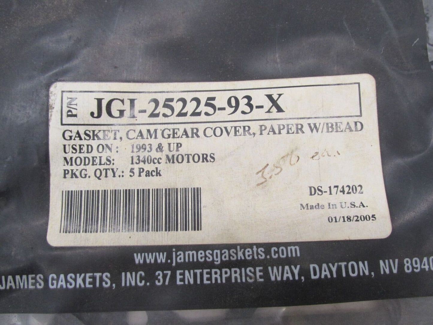 Lot of 5 Harley James Gasket Cam Gear Cover Gaskets JGI-25225-93-X