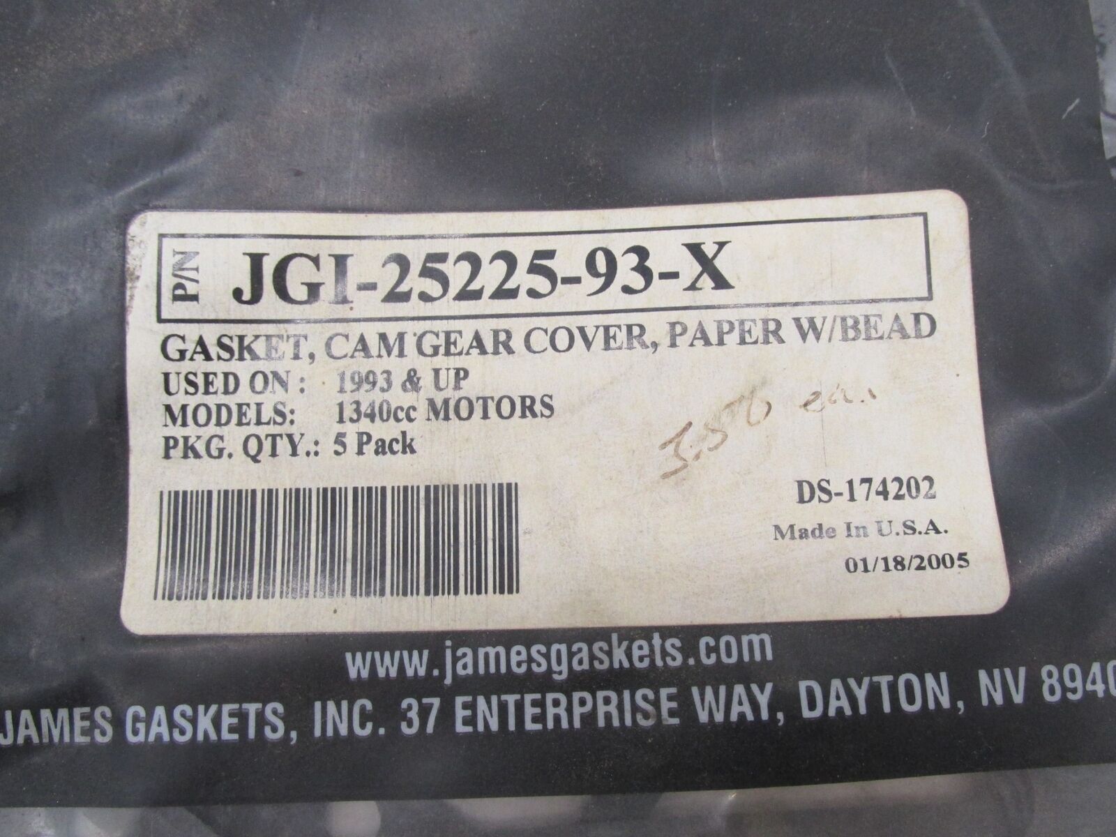 Lot of 5 Harley James Gasket Cam Gear Cover Gaskets JGI-25225-93-X