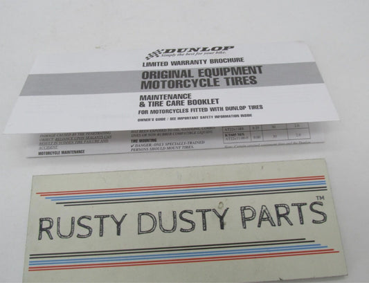 Harley OEM Dunlop Tires Limited Warranty Maintenance & Care Booklet Brochure