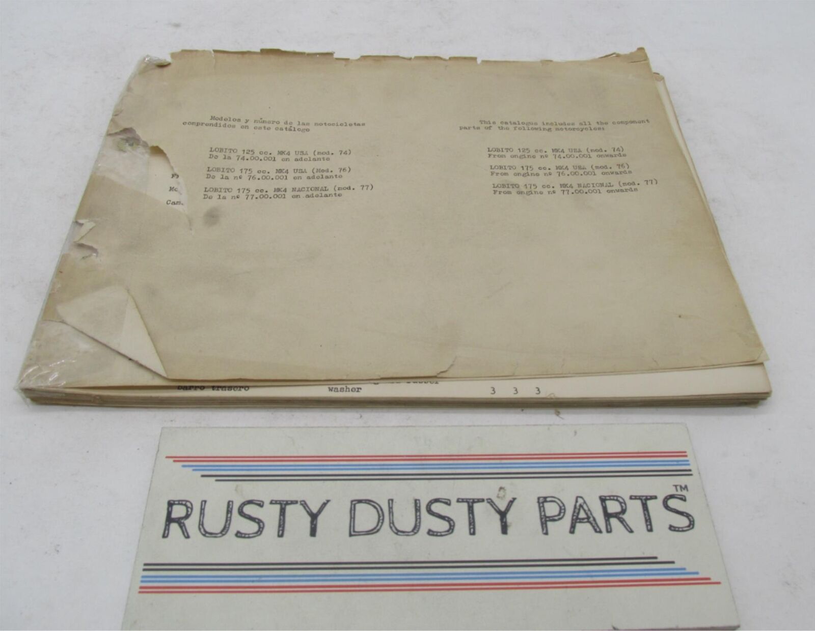 Bultaco Lobito Mk4 Provisional Motorcycle Catalog Parts List Book 74.32-P117