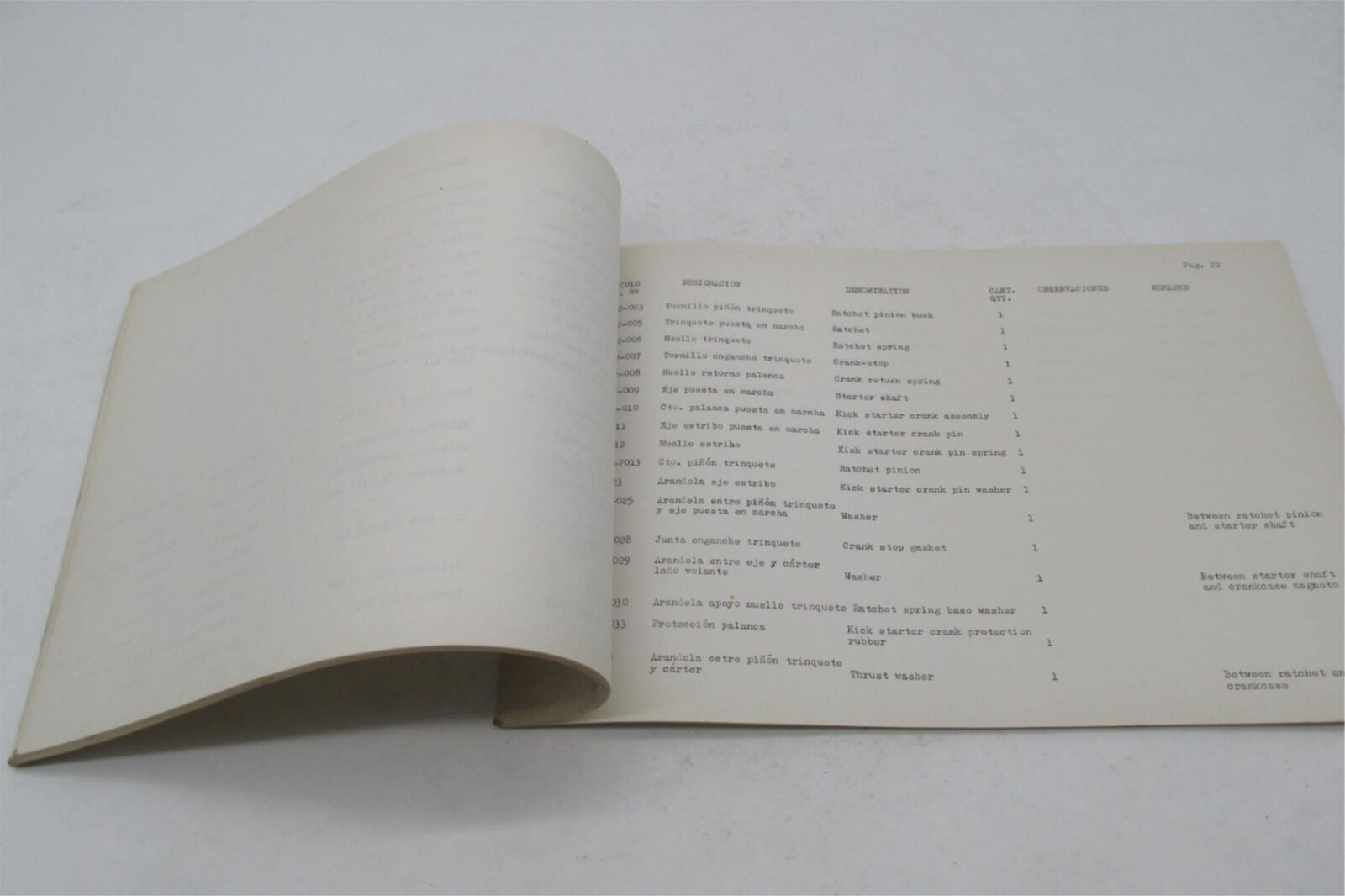 Bultaco 1969 Original Provisional El Montadero Parts Catalog List 70.32-P066