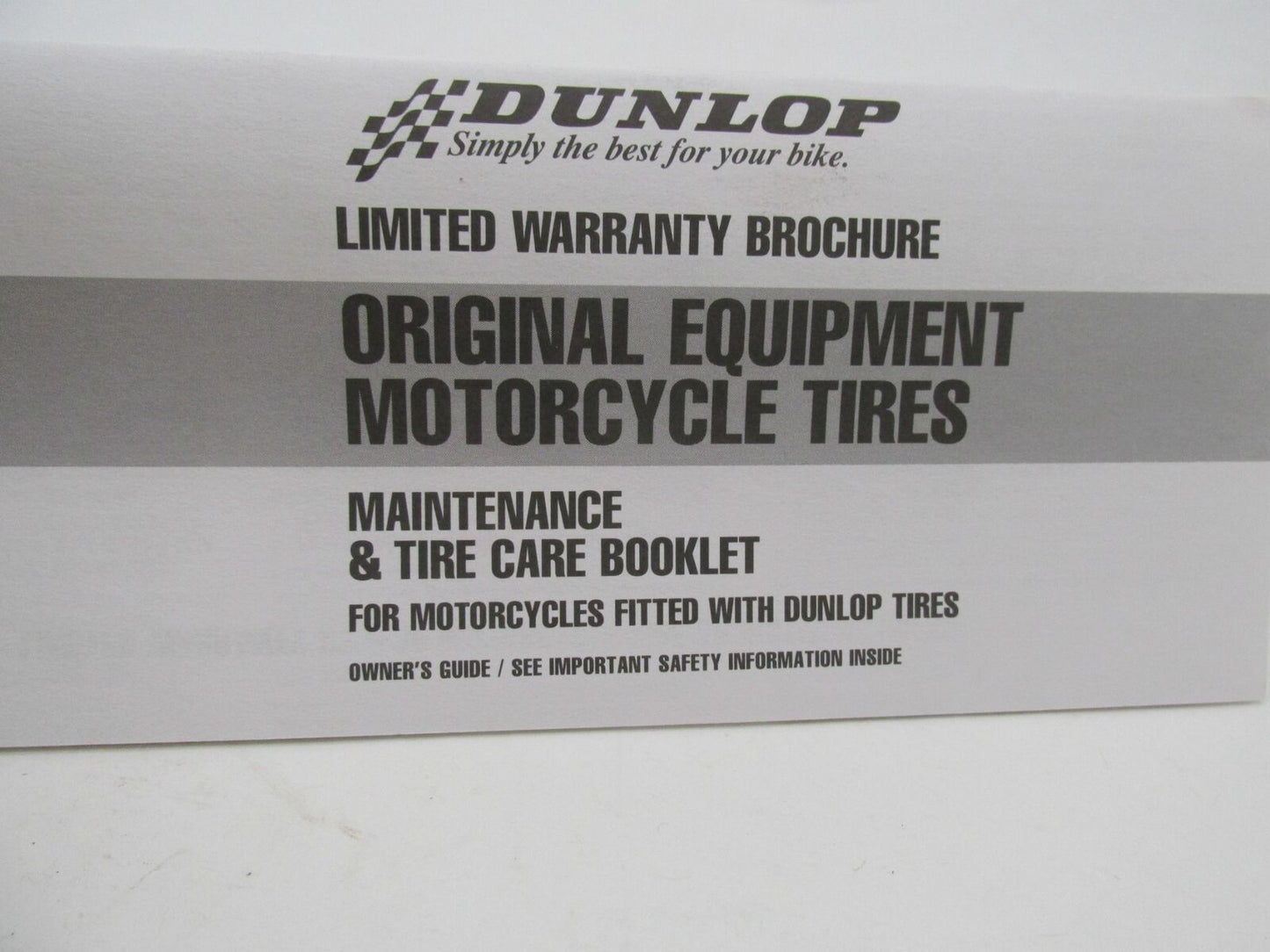 Harley OEM Dunlop Tires Limited Warranty Maintenance & Care Booklet Brochure