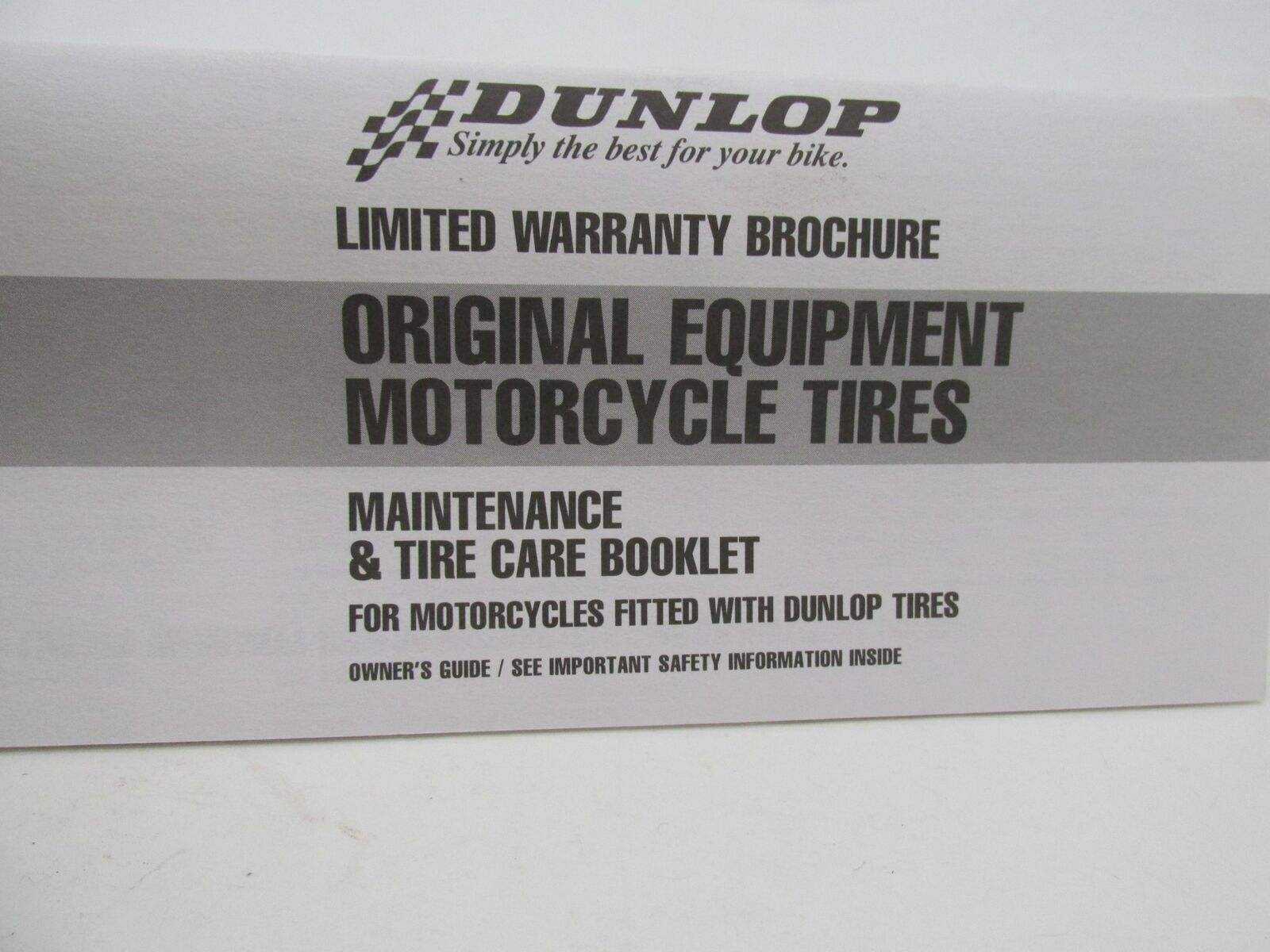Harley OEM Dunlop Tires Limited Warranty Maintenance & Care Booklet Brochure