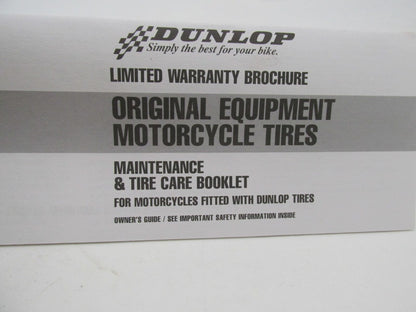 Harley OEM Dunlop Tires Limited Warranty Maintenance & Care Booklet Brochure