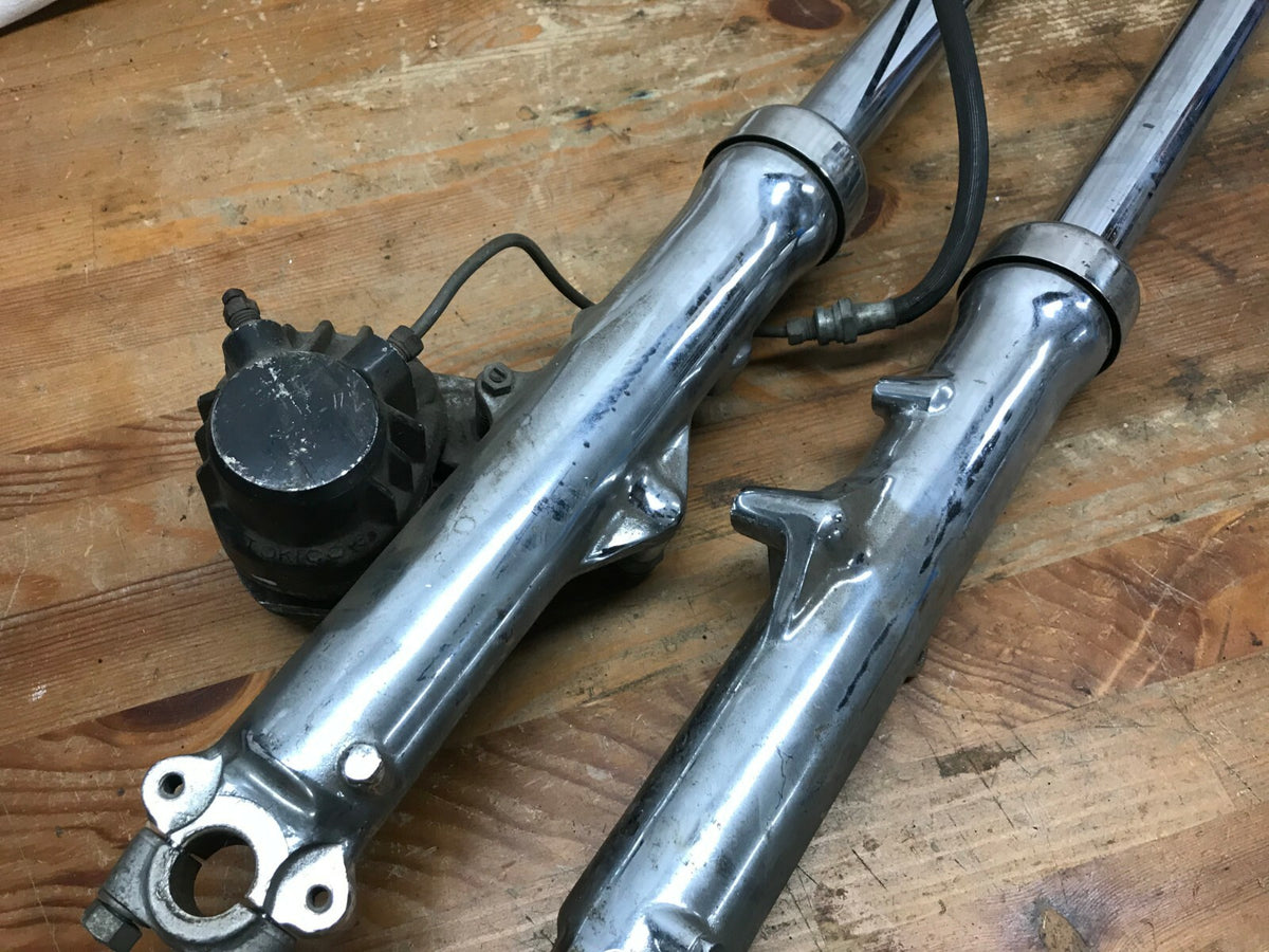 Vintage Japanese Motorcycle Front Fork Tubes and Front Tokico Brake Ca