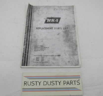 Photocopied BSA Replacement Motorcycle Parts List A65 A50 00-5145
