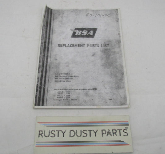 Photocopied BSA Replacement Motorcycle Parts List A65 A50 00-5145