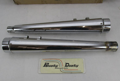 Set of V-Twin Chrome Wyatt Gatling Harley Megaphone Slip On Mufflers 30-0939