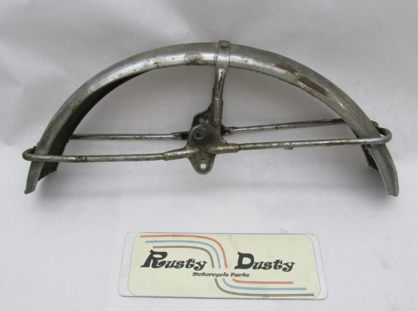 Vintage 4" wide Harley Triumph BSA Norton Chrome Patina Front Fender w/ Braces