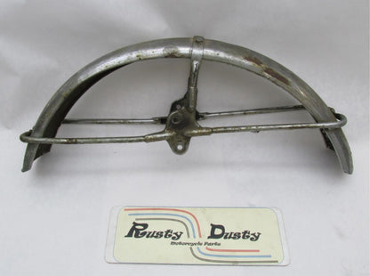Vintage 4" wide Harley Triumph BSA Norton Chrome Patina Front Fender w/ Braces