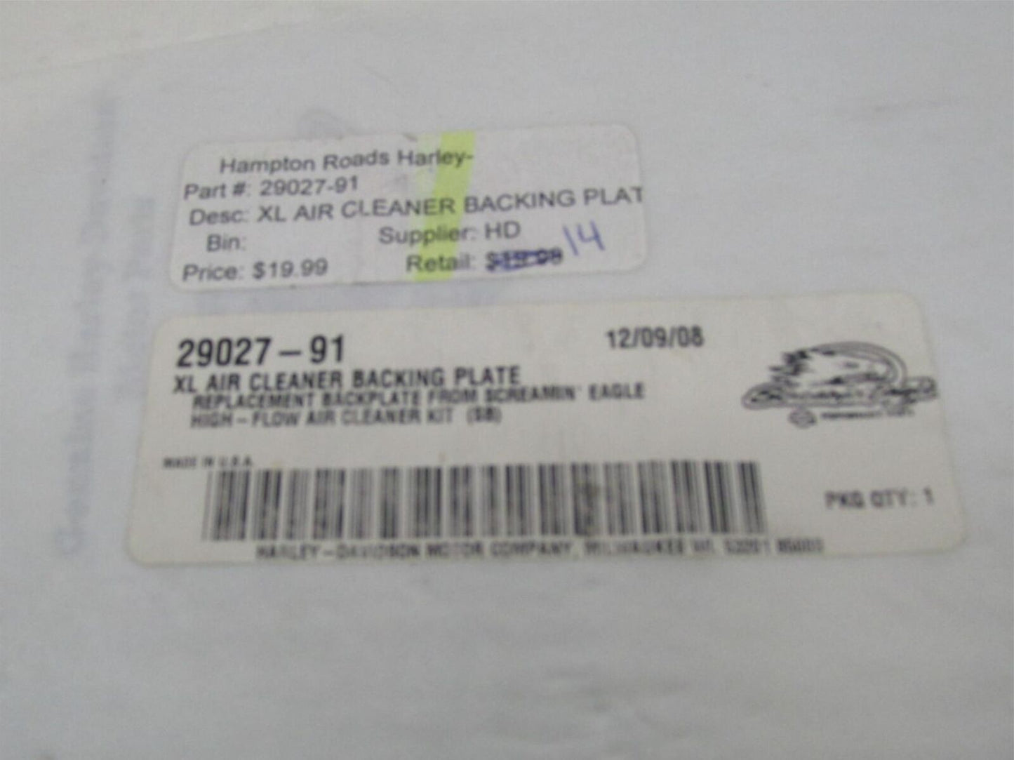 Harley Davidson Genuine NOS XL Screamin Eagle Air Cleaner Backing Plate 29027-91