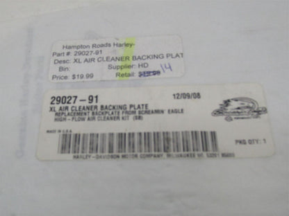 Harley Davidson Genuine NOS XL Screamin Eagle Air Cleaner Backing Plate 29027-91