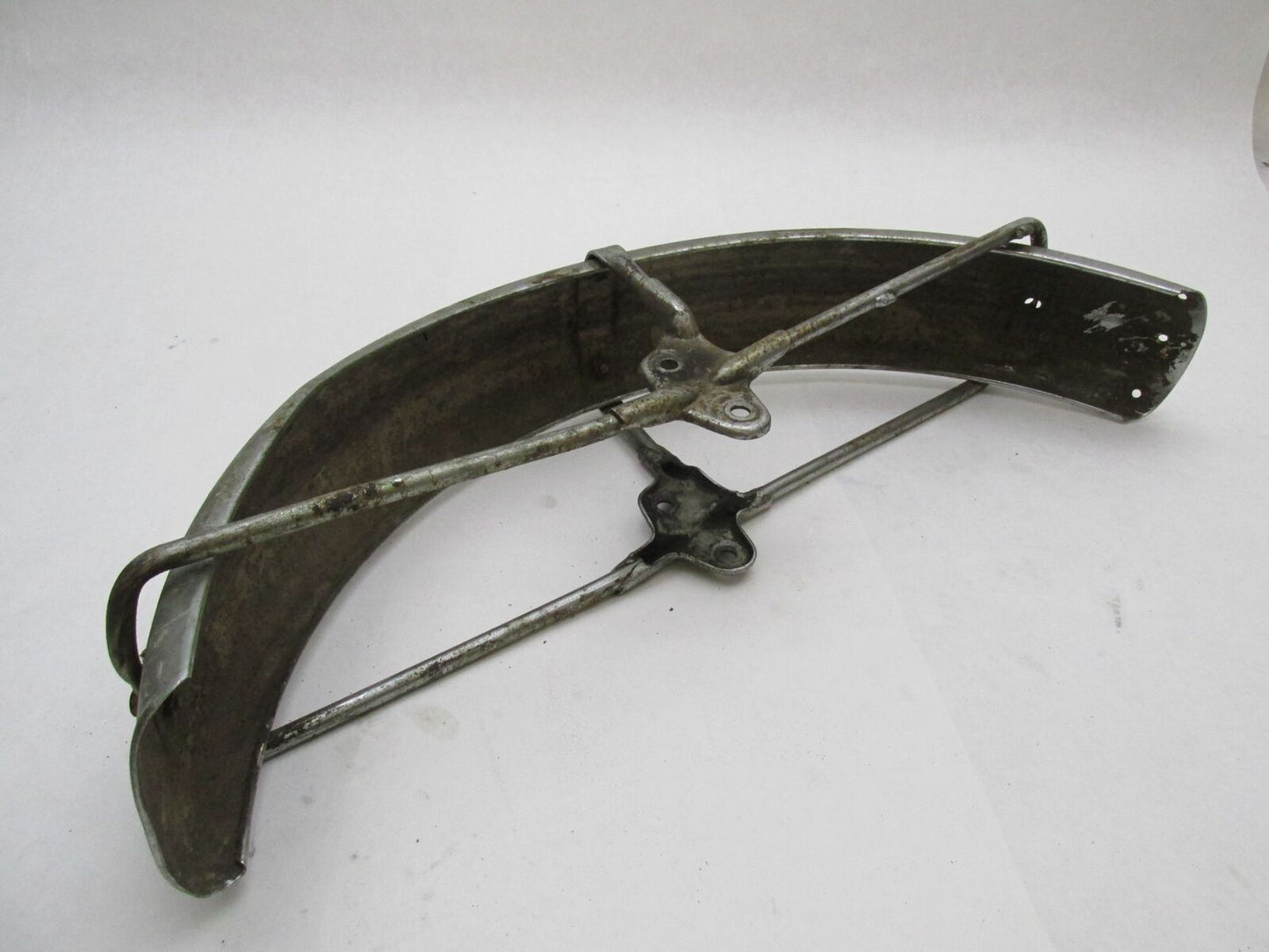 Vintage 4" wide Harley Triumph BSA Norton Chrome Patina Front Fender w/ Braces