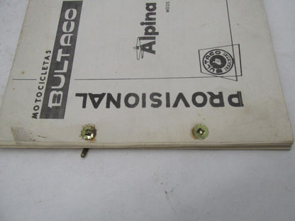 Bultaco Original Factory 1973 Provisional Alpina Parts Catalog List 116.32-P117