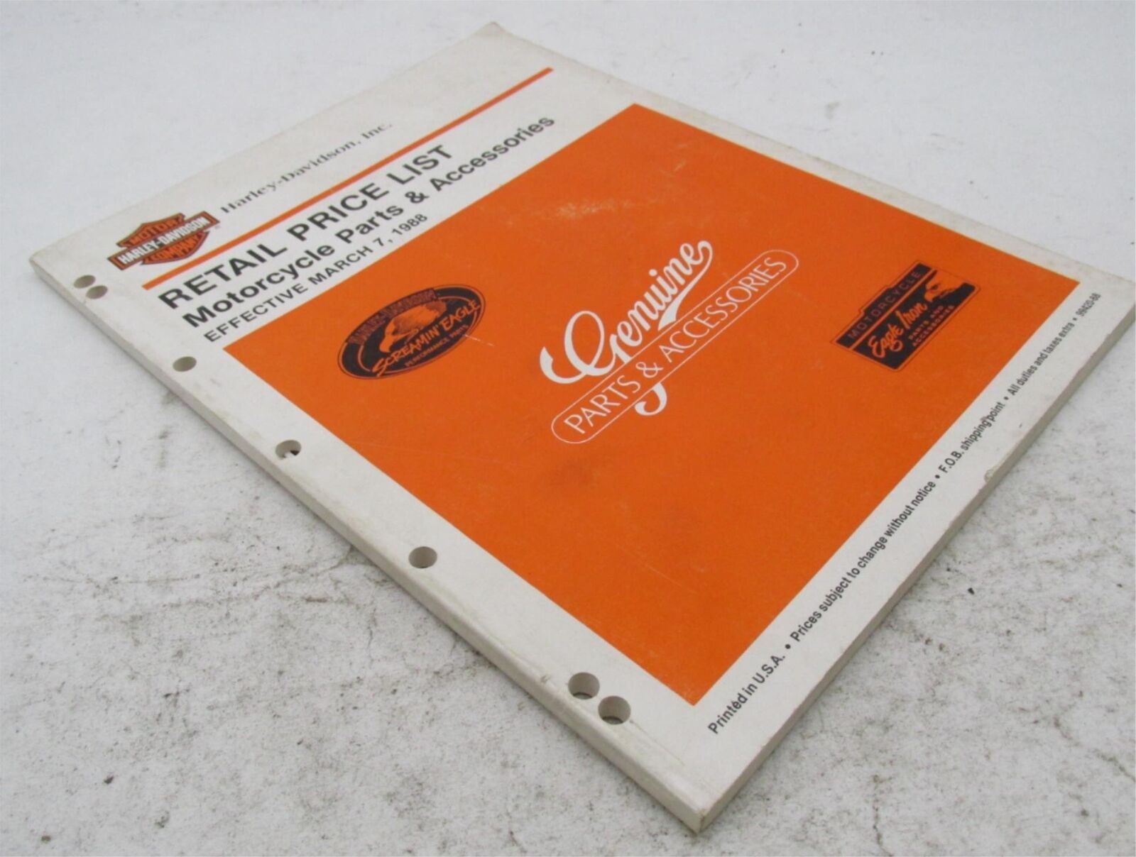 Harley Davidson Official Factory 1988 Retail Price List Book 99420-88