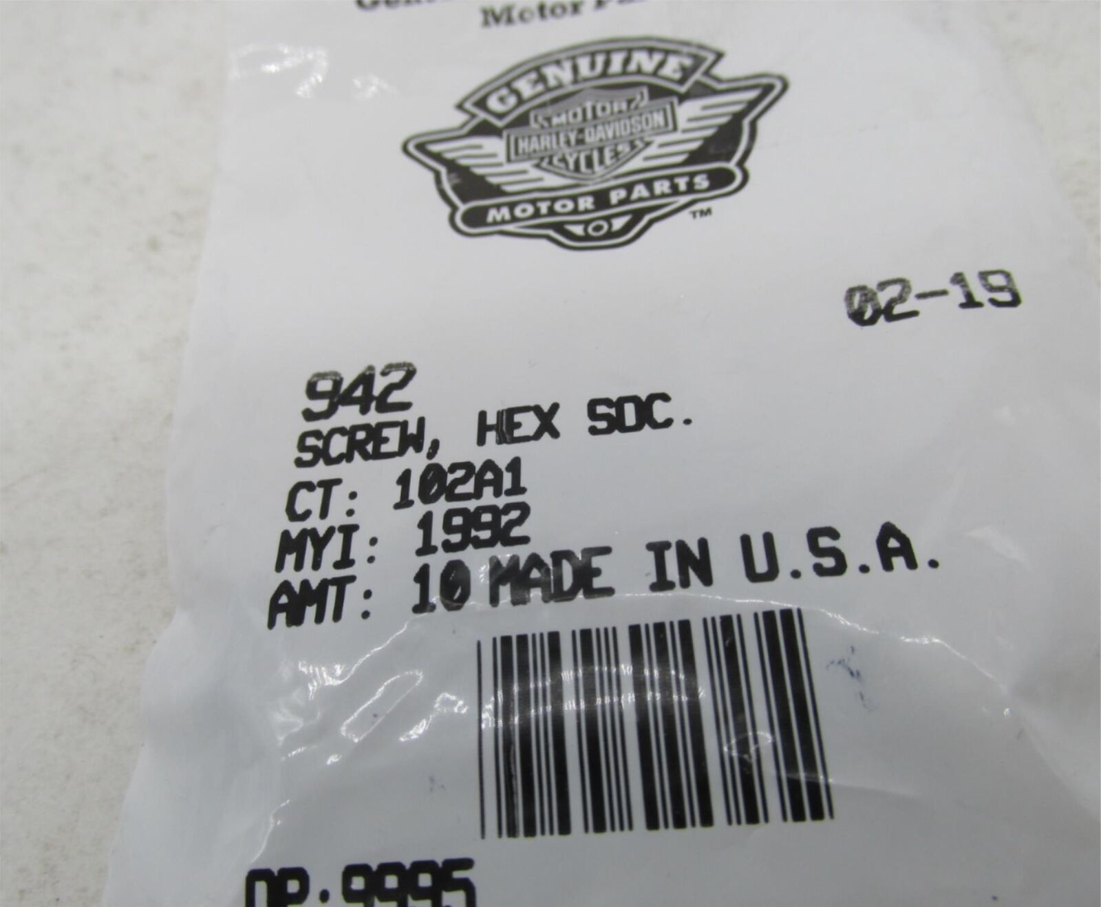 Lot of 10 Harley-Davidson Genuine NOS Hex Socket Screws 942