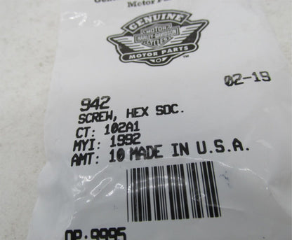 Lot of 10 Harley-Davidson Genuine NOS Hex Socket Screws 942