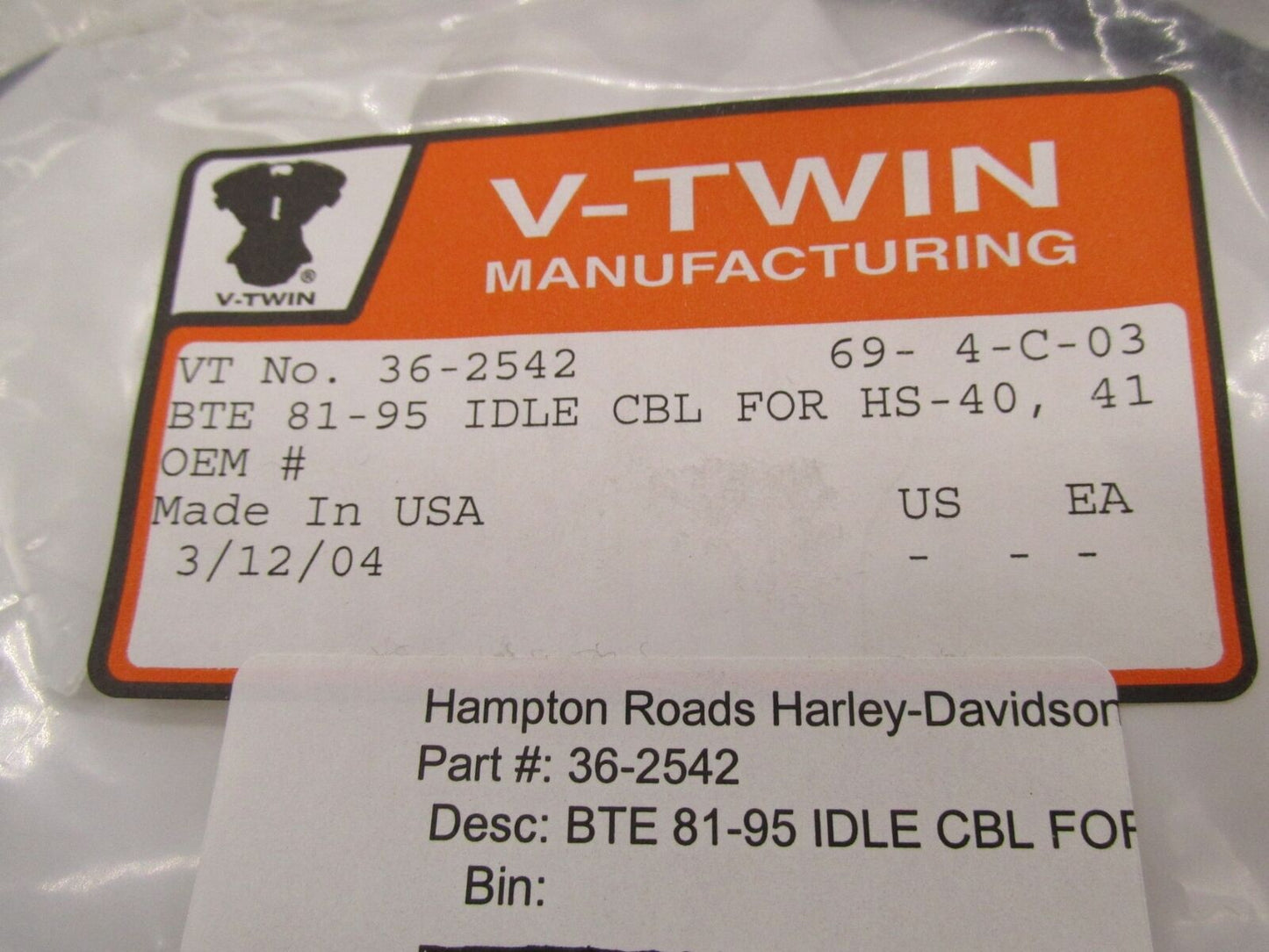 Harley Davidson V-Twin 81-95 BTE Black Idle Cable 36-2542