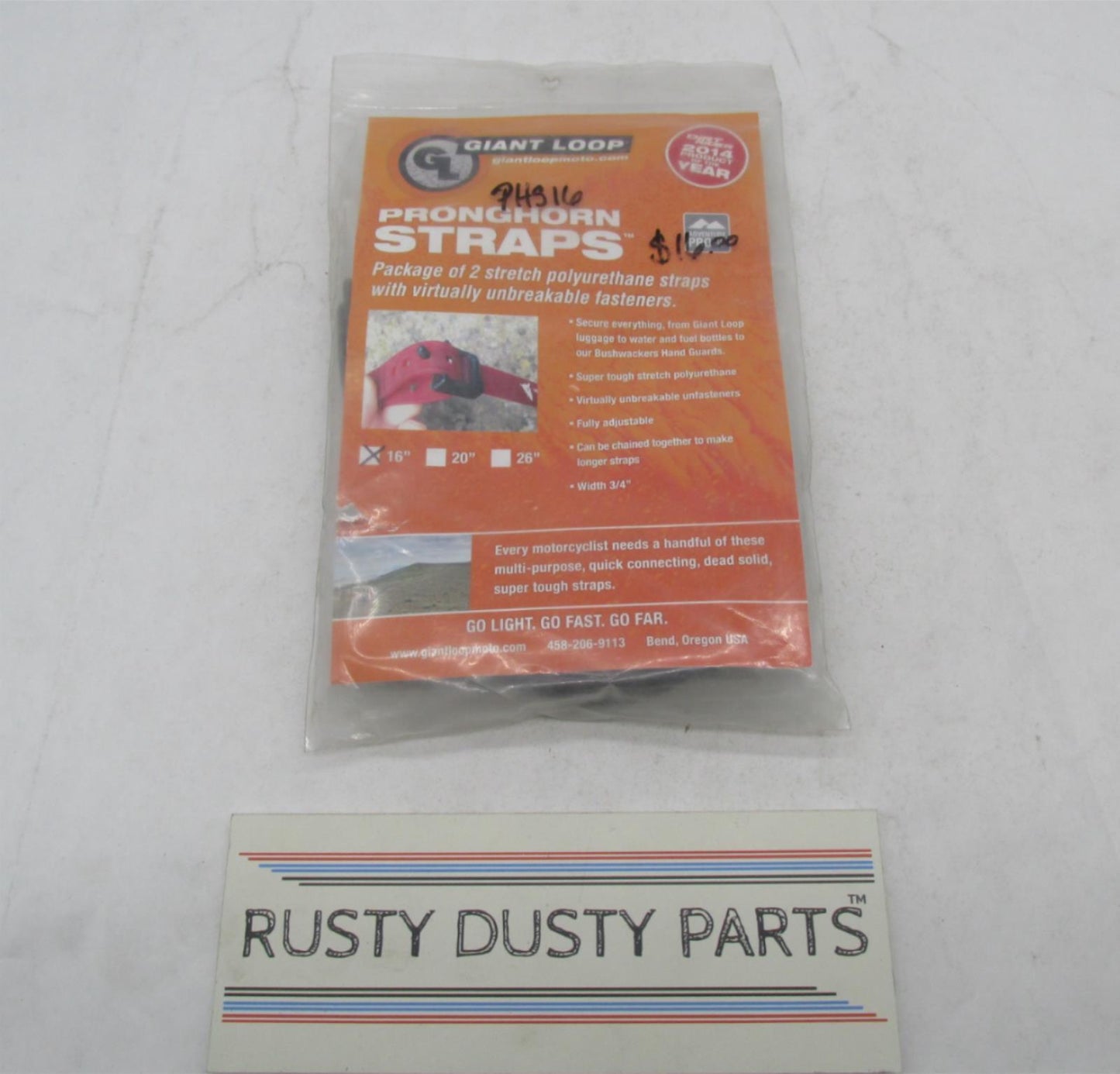 Pair of Motorcycle Giant Loop Pronghorn Tie Down Black Straps 16"