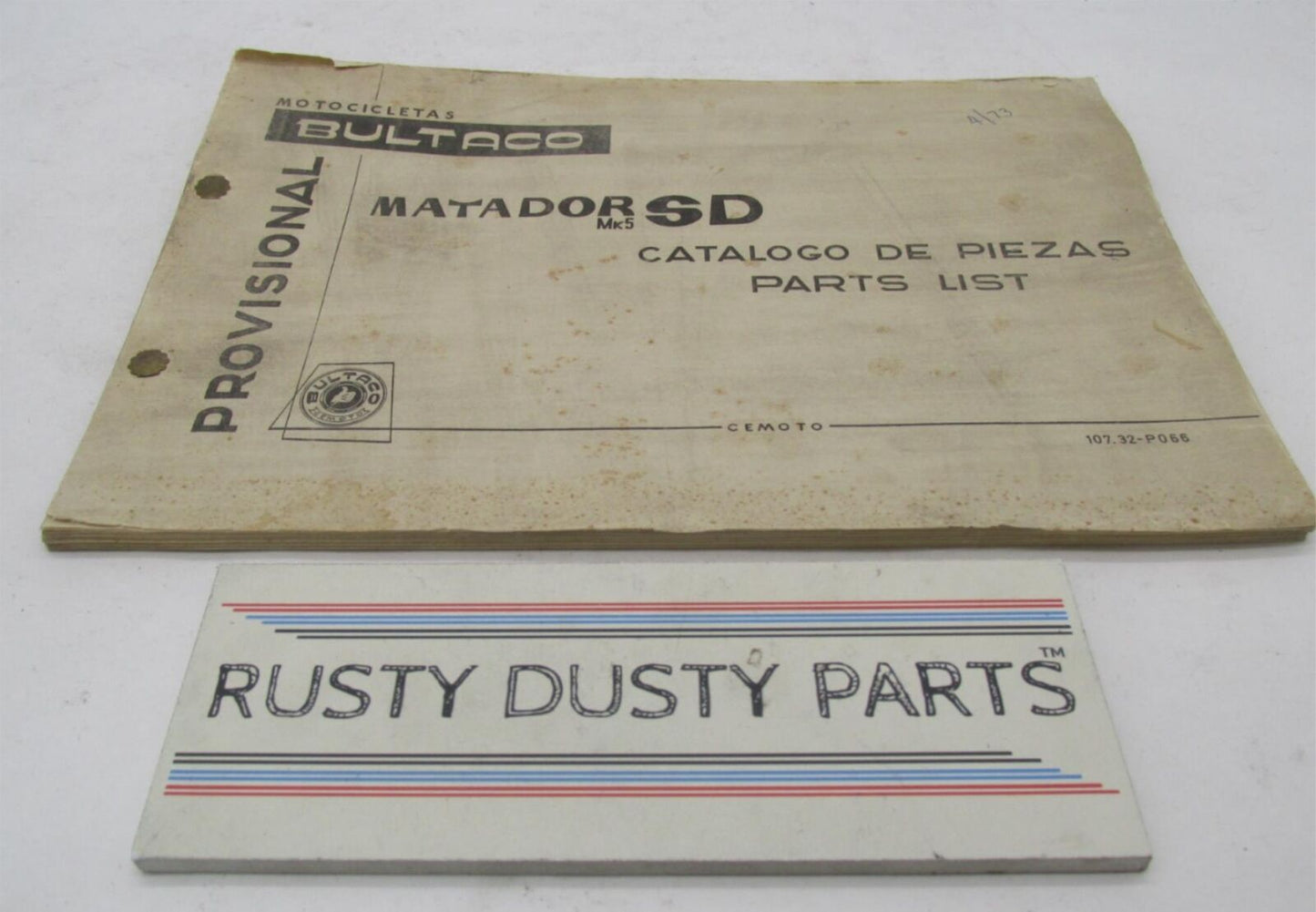 Bultaco 1972 Factory Provisional Matador MK5 Parts List Catalog 107.32-P066